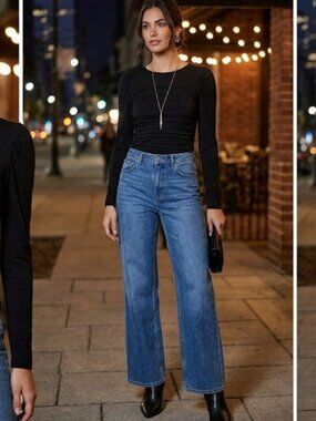 FREE ROSE‎ Black Top with Gold Chain Accent XL